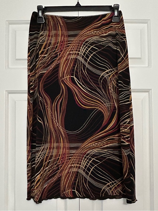 La Belle Dresses & Skirts - Vintage 90s La Belle Black Skirt with Gold and Brown Wave Print - Medium